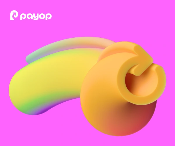 Bright abstract 3D shapes with smooth, curved surfaces in yellow and rainbow colours on a vibrant pink background. The mood is playful and modern.