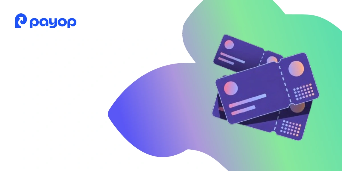 Digital voucher cards stacked on a gradient background with Payop branding