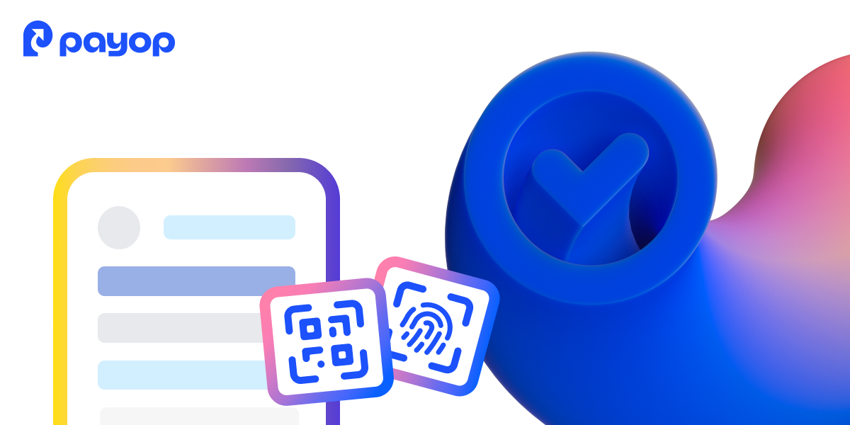 Mobile checkout with QR code and biometric authentication icons